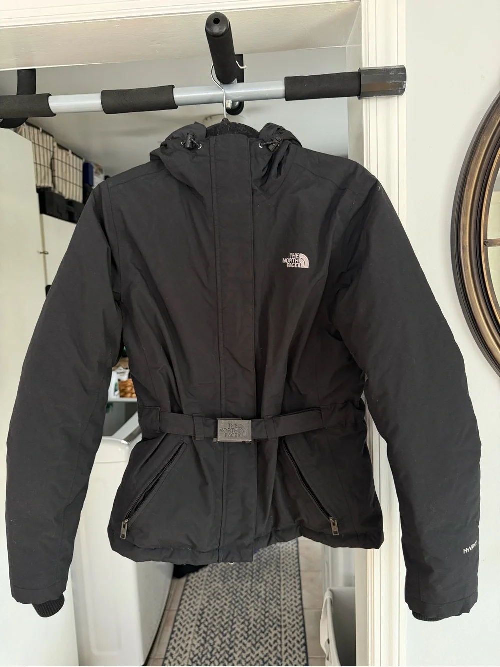 The North Face Black Hooded Belted Raincoat